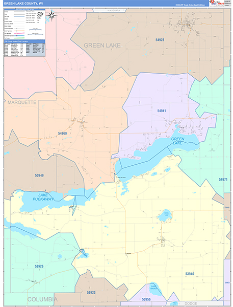 Green Lake County, WI Wall Map